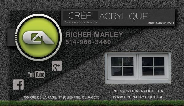 Carte de visite Crépi Acrylique, expert en crépi sur béton et blocs isolant. Travail de qualité à Sainte-Julienne