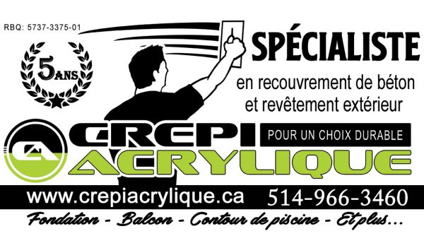 Carte de visite Crépi Acrylique, expert en crépi sur contour de piscine. Travail de qualité à Sainte-Julienne